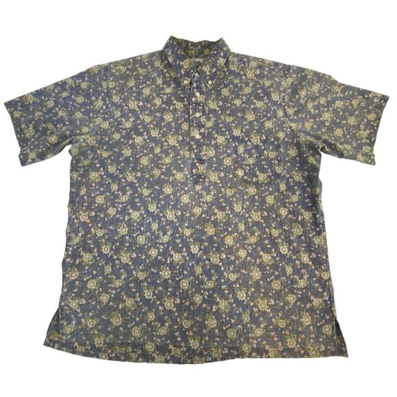 Reyn Spooner Vintage 90s Men's Hawaiian Shirt XL Blue Sunflower Print Pullover - Picture 1 of 7